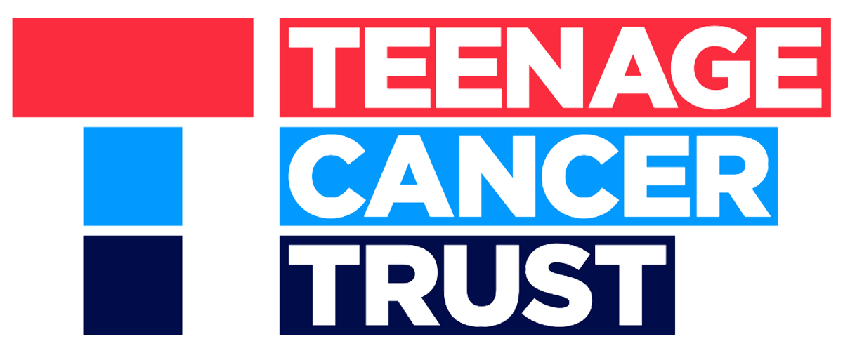 Logo for Teenage Cancer Trust. The design features three colored blocks on the left (red, light blue, and dark blue) and the words TEENAGE CANCER TRUST in bold uppercase letters on the right.