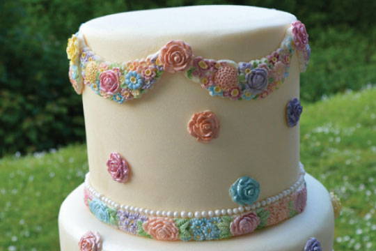 Floral Cake with hand-painted flowers, Floral Swag and Floral Border