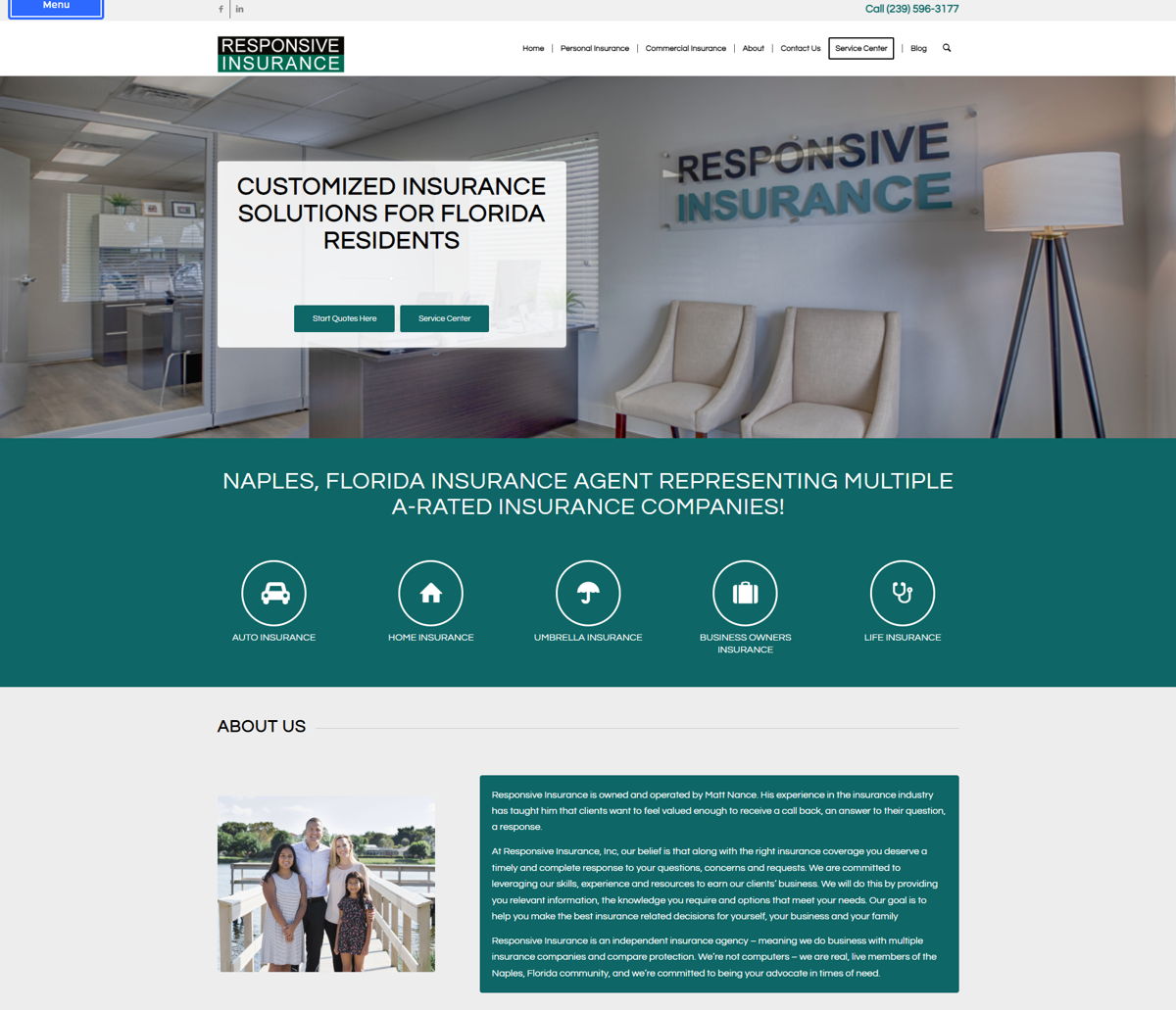 Screenshot of Responsive Insurance , from the insurance agent websites collection.