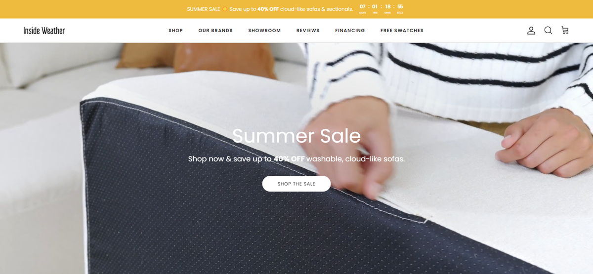 Screenshot of Inside Weather, from the shopify furniture stores collection.