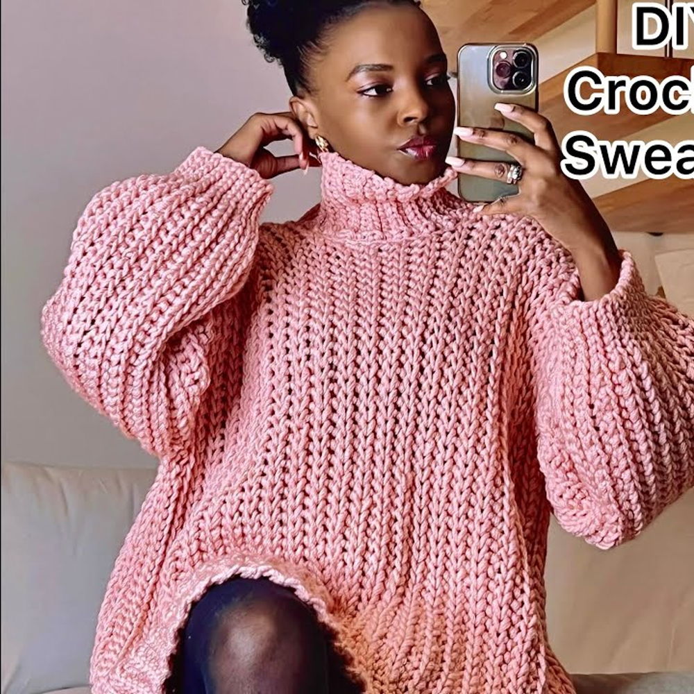 Easy Easy Crocheted Ribbed Chunky Sweater FREE crochet pattern