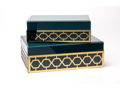 Set of Two Teal Glass Jewelry Boxes