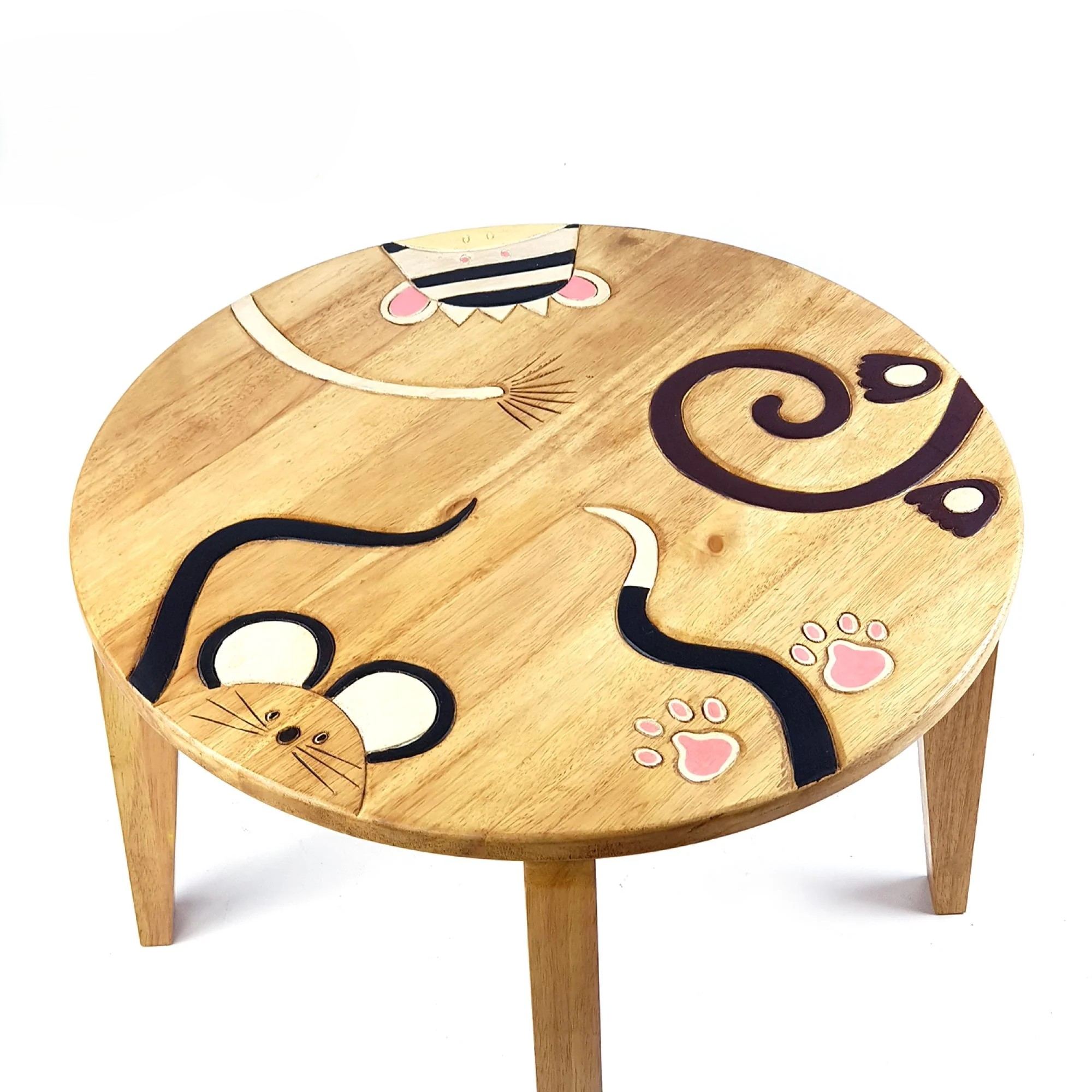 Hand Carved Children's Table Wooden Animals Theme