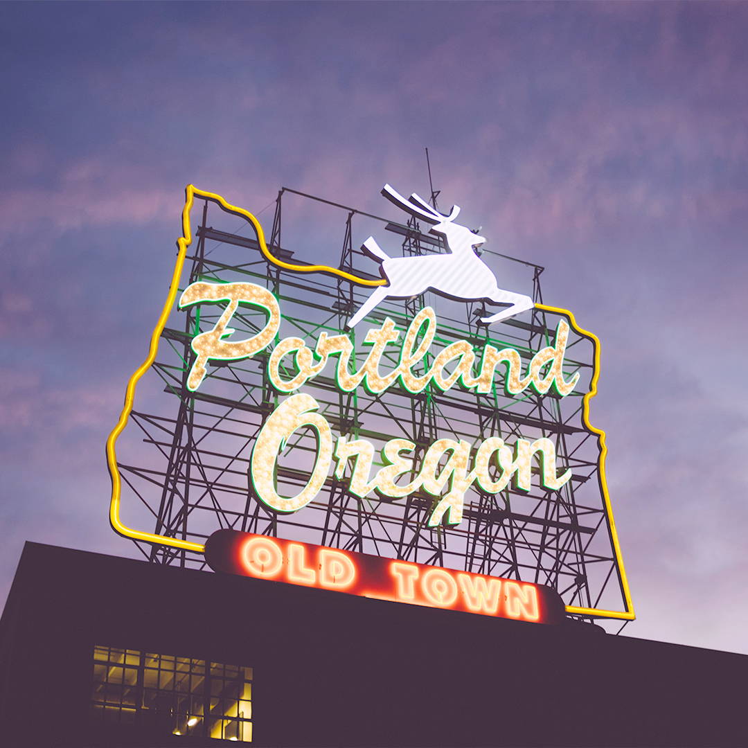 The Portland, Oregon white stag sign.
