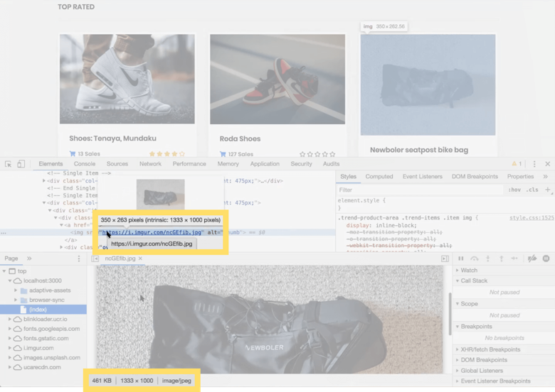 Online retail store with unoptimized images