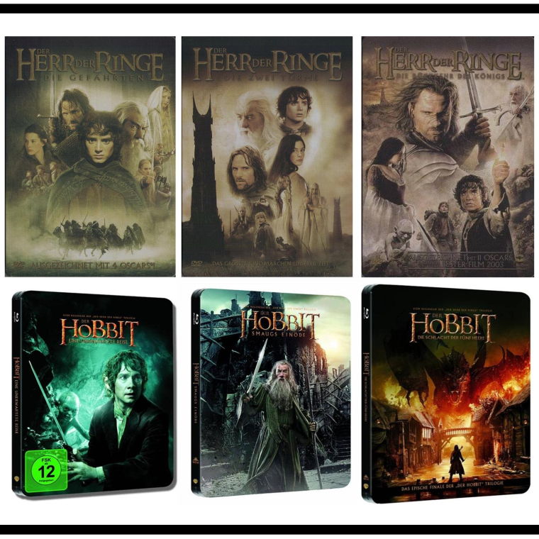 Steelbook Herr der Ringe DVD & Hobbit 3D Bluray