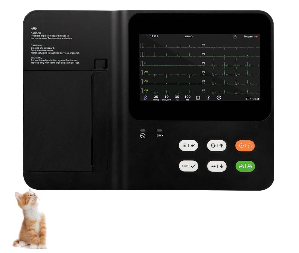 7-lead vet ECG machine is capable of simultaneous acquisition of 7 or 12 leads.