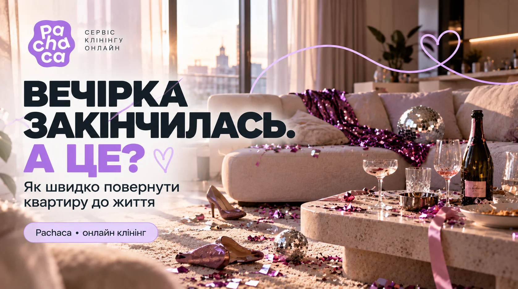 прибирання квартири після вечірки»
