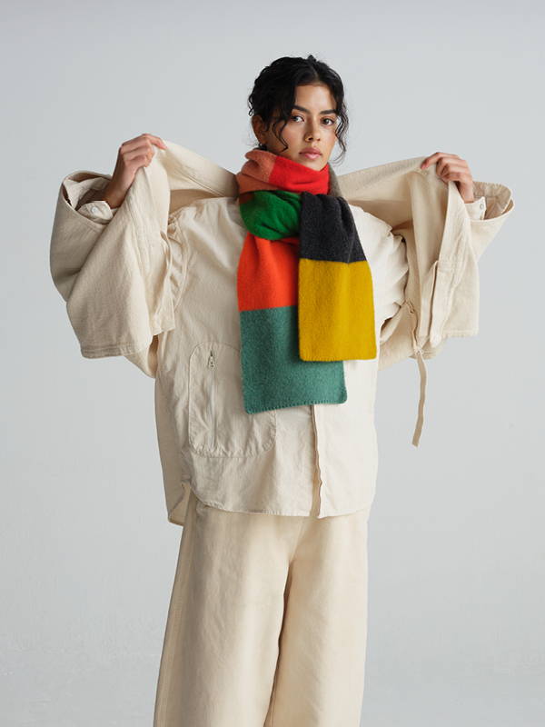 model wears Brushed Colourblock Scarf