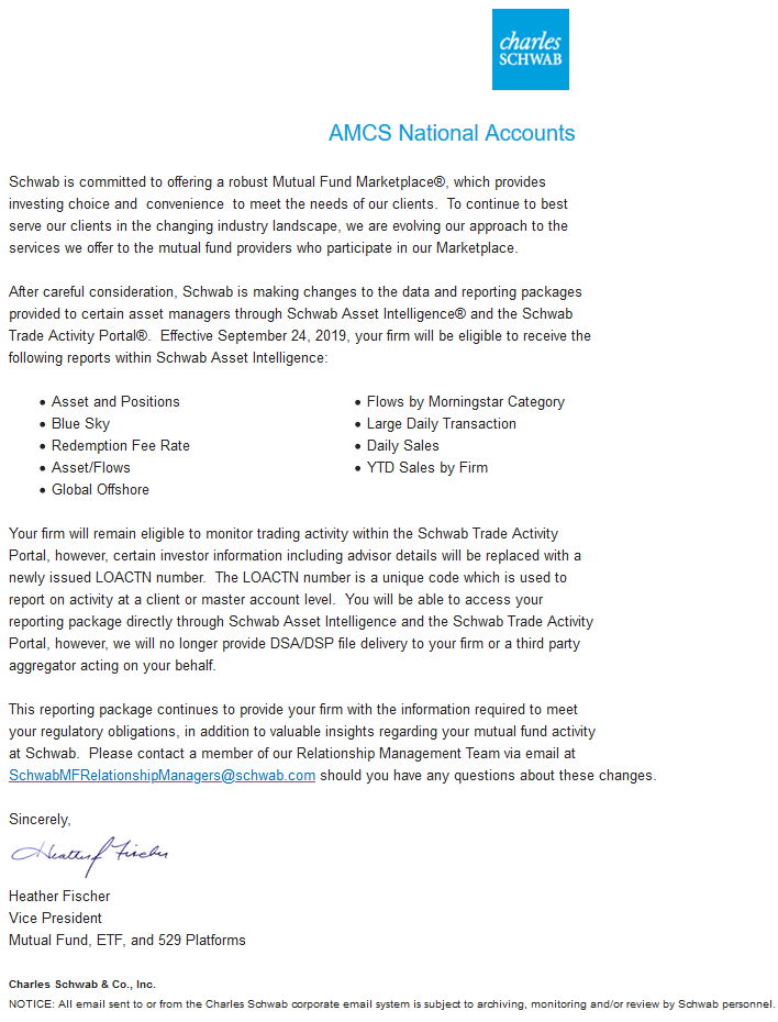 One fund executive labelled Schwab’s initial email (pictured) as “absurd” and an “innocuous note that meant your reporting was being taken away”.