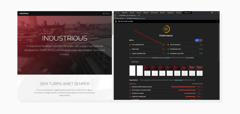 The results of the new Lighthouse audit. Chrome DevTools with Lighthouse audit results