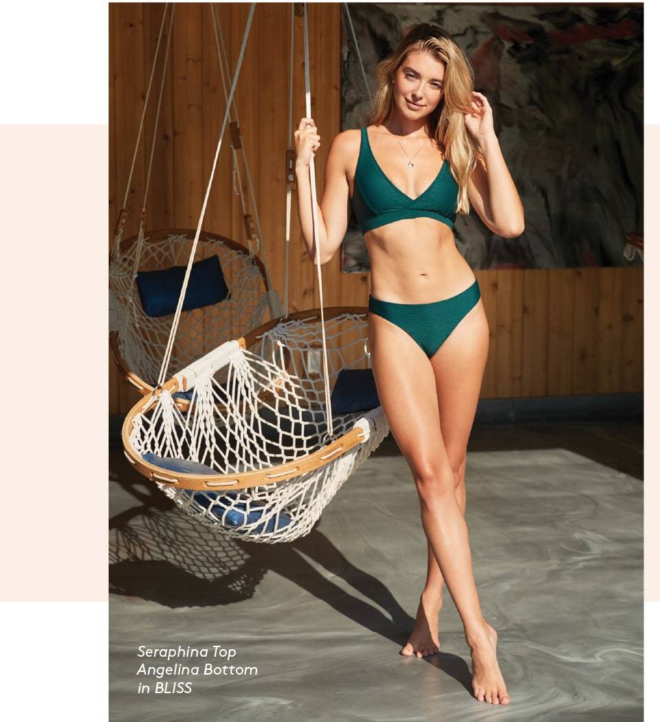 SKYE's Seraphina top and Angelina bottom in the Bliss Green color from the GEMS collection.