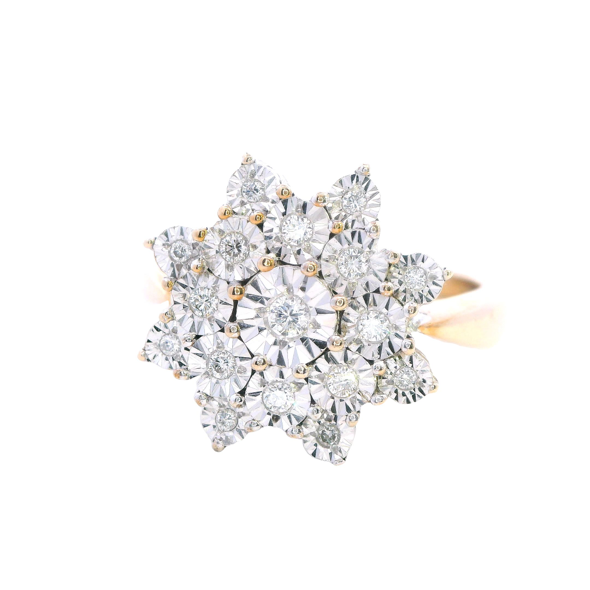 Yellow and White Gold Diamond Cluster Ring
