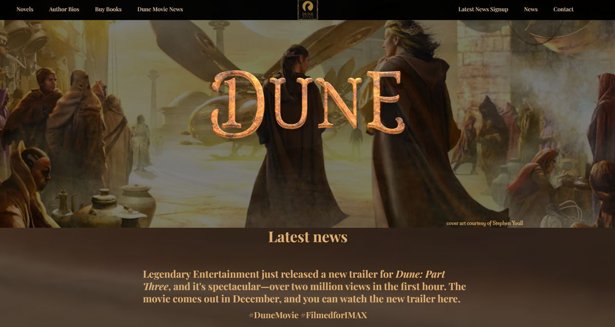 Screenshot of Dune Novels, from the book websites collection.