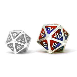 The most tastefully oversized D20, our Dires are 25% larger and even heavier than a standard metal D20.