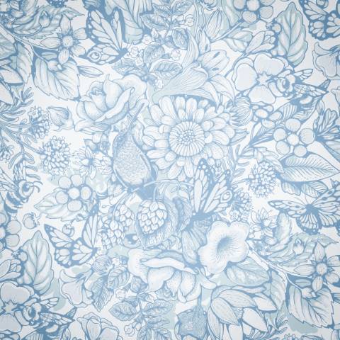 Blue & White Pretty Butterfly Flower Wallpaper pattern