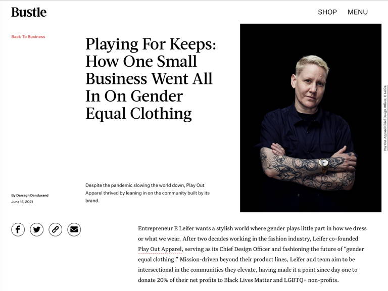 Play Out Apparel's E Leifer in Bustle Magazine by Darragh Dandurand