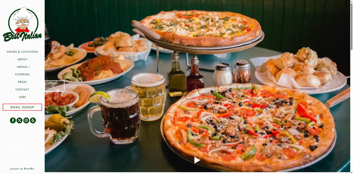 Screenshot of Best Italian, from the pizza place websites collection.