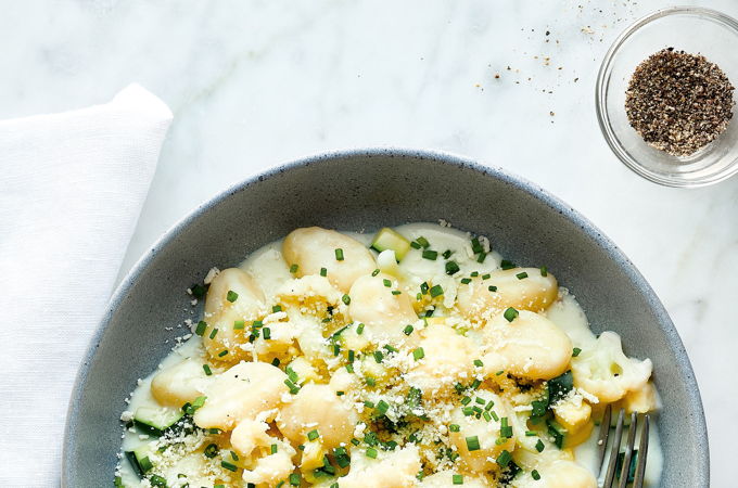 Gnocchis au fromage, aux courgettes et au chou-fleur