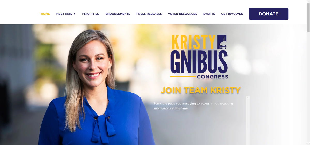 Screenshot of Kristy Gnibus, from the politician websites collection.