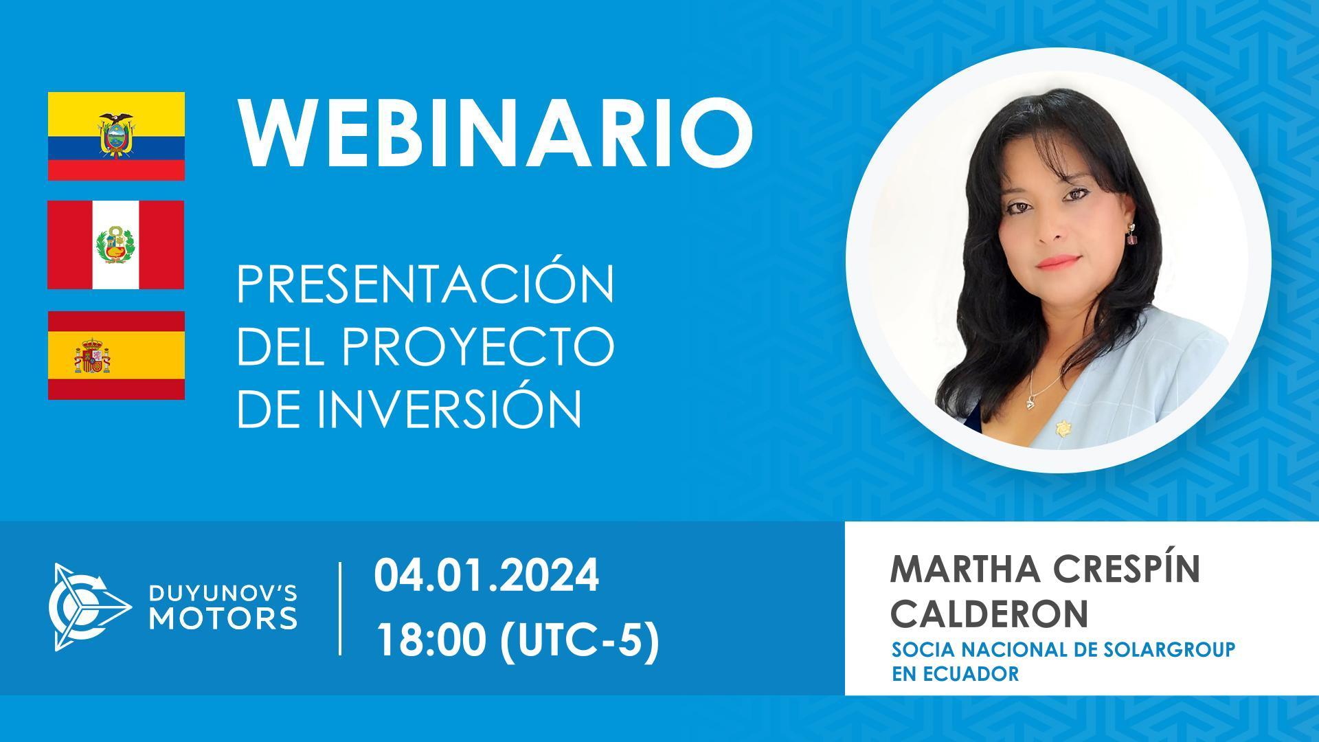 Ecuador. Presentación del proyecto de inversión "Motores de Duyunov"