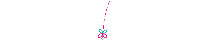 Seedling with pink stem and turquoise leaves hanging from a dashed magenta line on a black background.