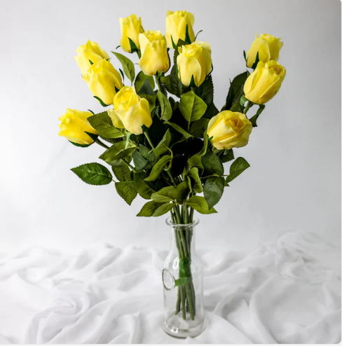 Yellow Real Touch Open Bud Roses - Realistic Artificial Flowers - Image 2