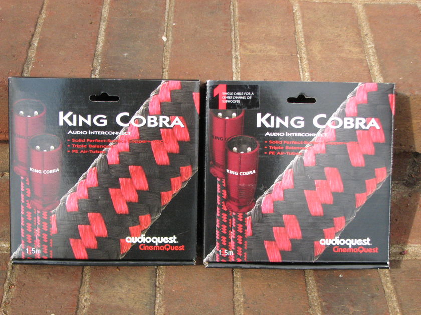 Audioquest   King Cobra 3 1.5M XLR Cables Total With Boxes For Front/Left/Center Channels