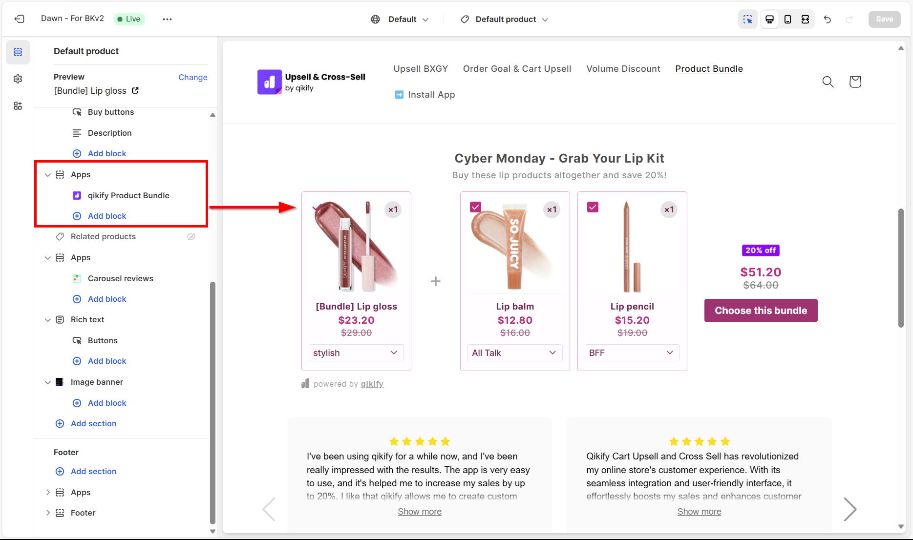 Qikify product bundle on Online Store