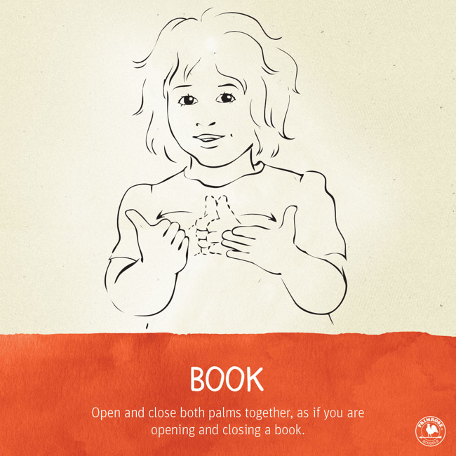 Illustration describing how to sign the word "Book"