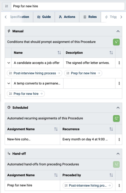 Triggers tab of a Procedure