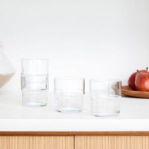 Set of 8 Short Clear Essential Stacking Drinking Glass Collection