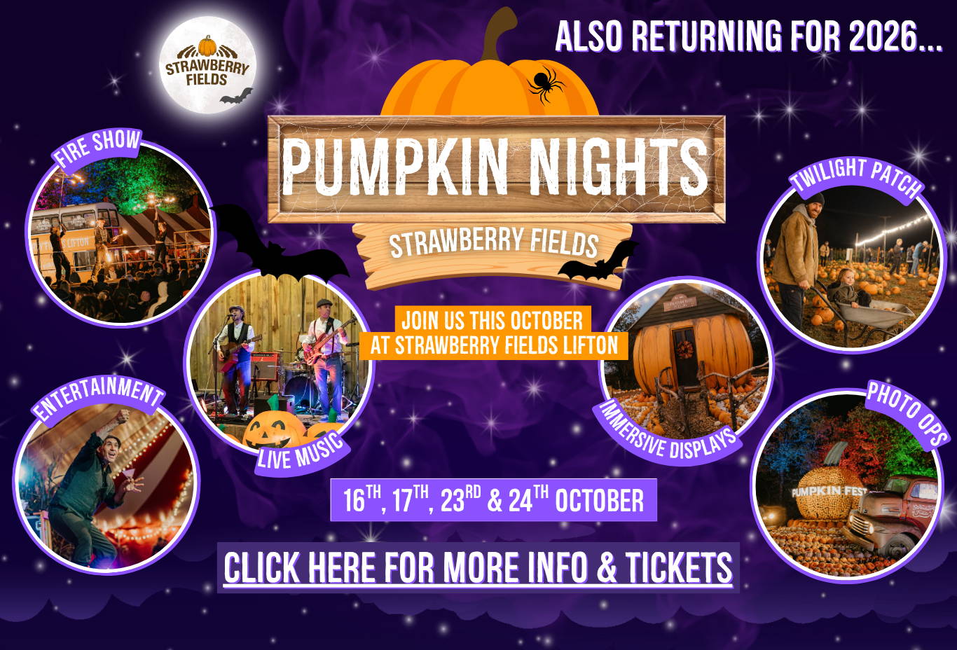 Discover the biggest and best pumpkin festival in Devon & Cornwall, and South West! Pumpkin Fest at Strawberry Fields is the ultimate family day out with a huge pumpkin patch, pumpkin picking, maize maze, barrel train rides, photo spots, tasty autumn treats & fun for all ages. Book now!