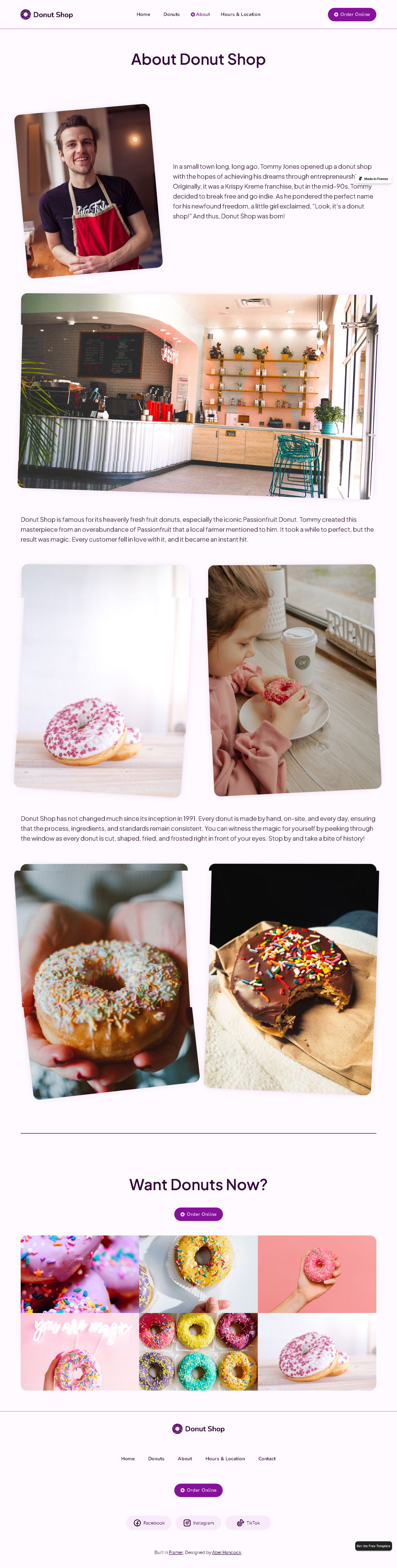 Screenshot of Donut Shop, from the about us page examples collection.