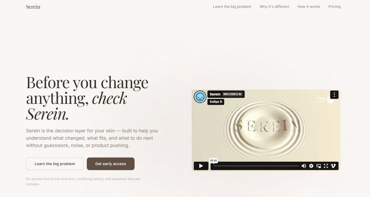 Screenshot of Serein , from the base44 websites collection.