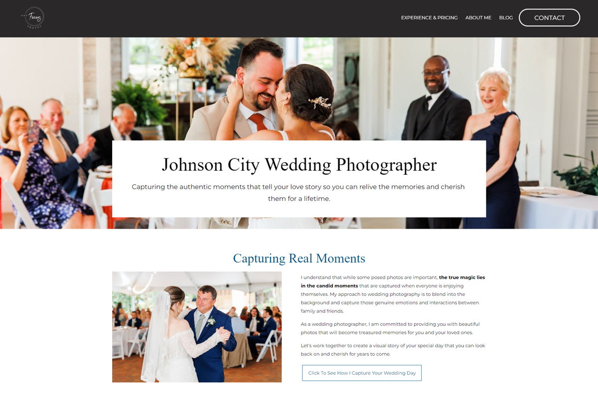 Screenshot of One Focus Photos, from the wedding photography websites collection.