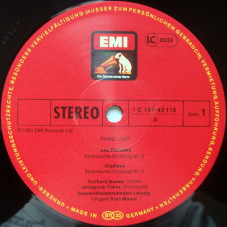 EMI HMV / KURT MASUR, - Liszt Orchestral Works, NM, 4LP...