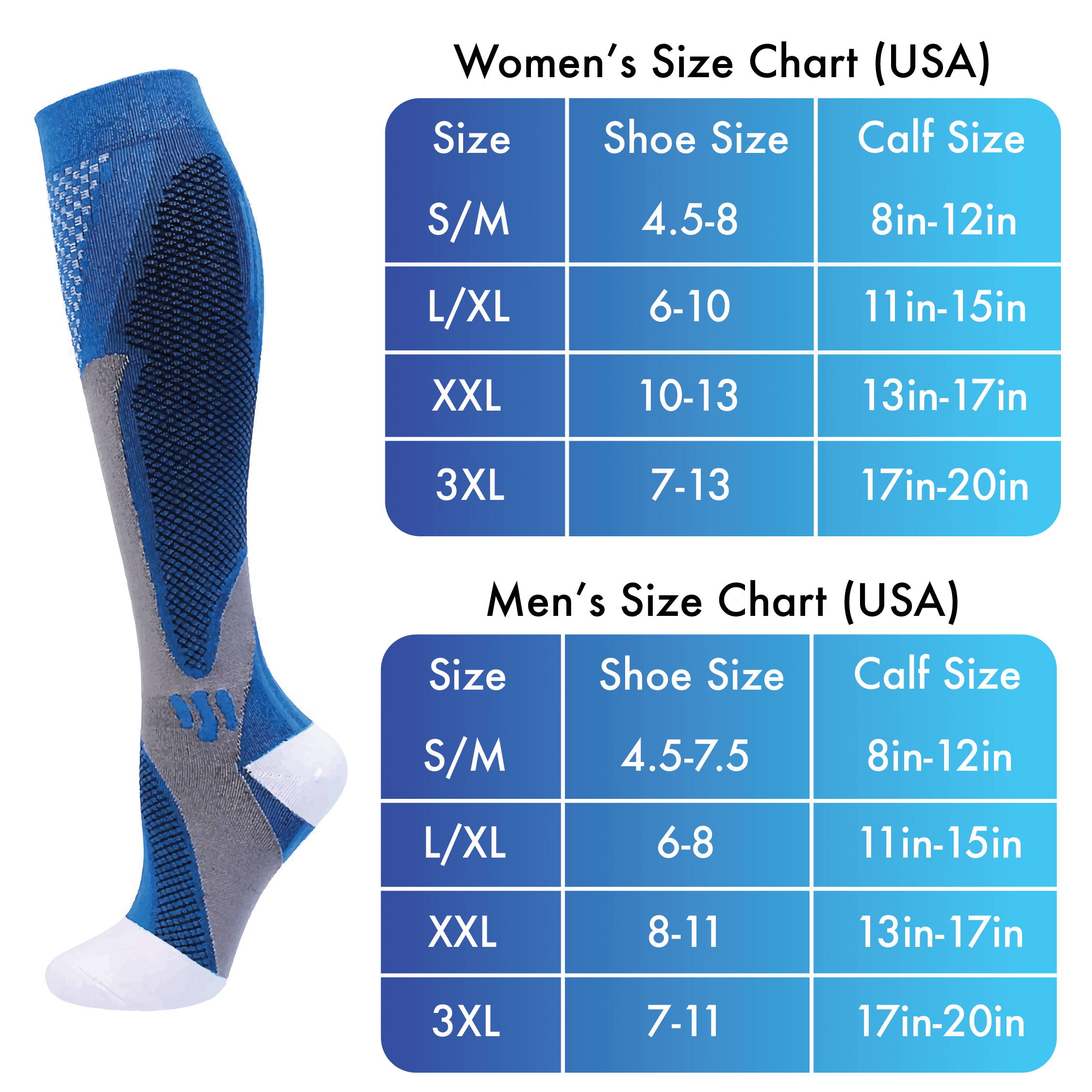 Size Chart Compression Socks