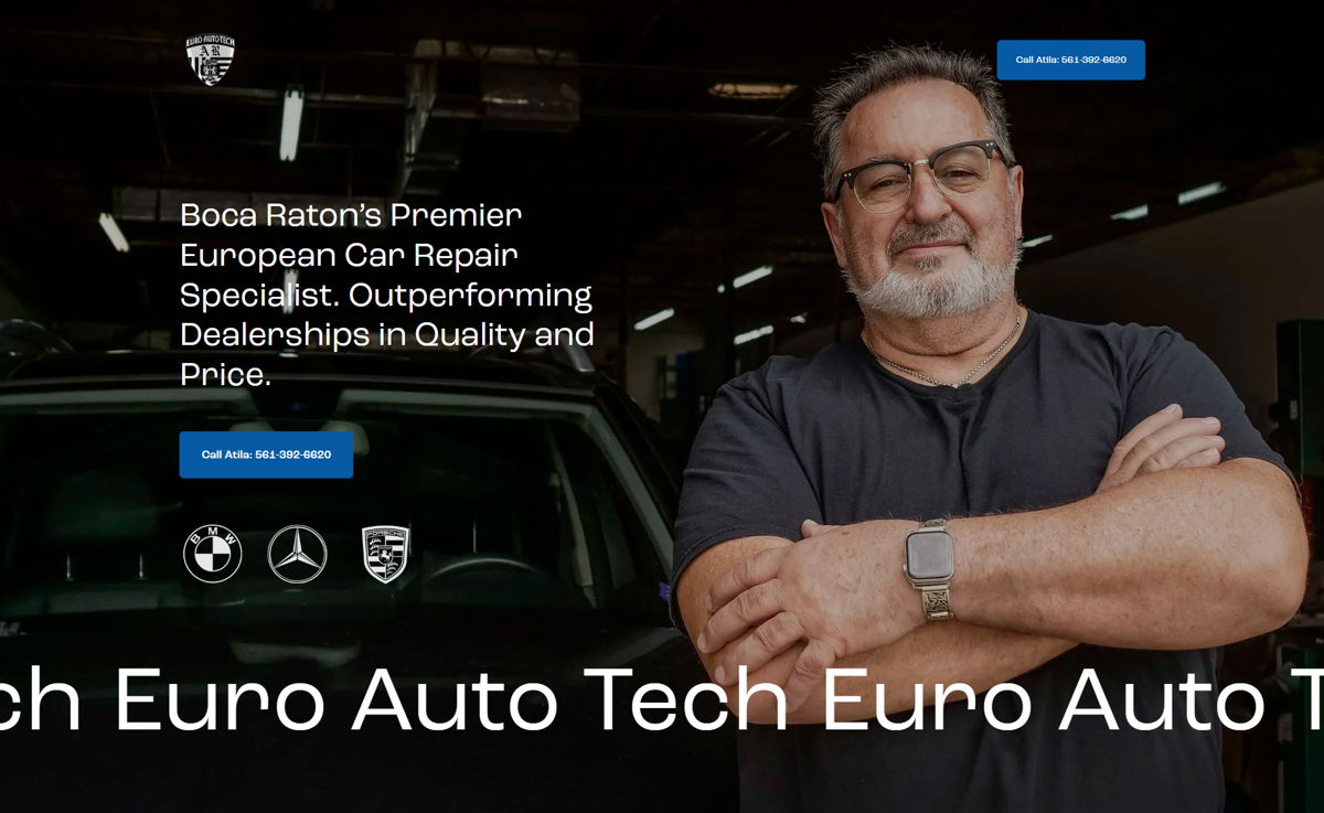 Screenshot of Euro Auto Tech, from the auto repair websites collection.