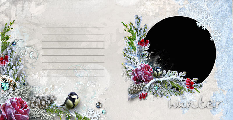 Семейная фотокнига для Фотошоп в PSD формате - снежная зима