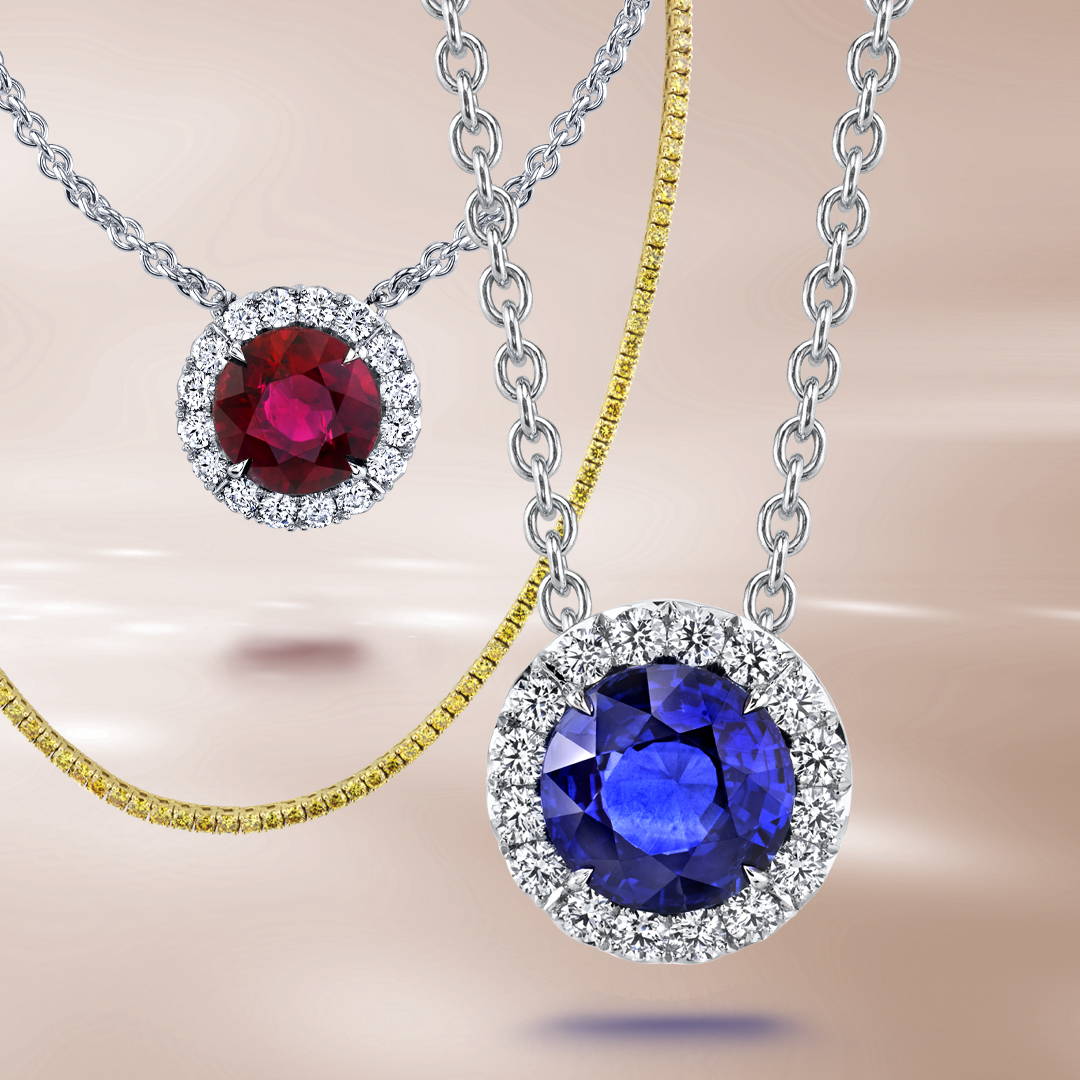 Necklaces with diamonds, ruby,sapphire and yellow diamonds