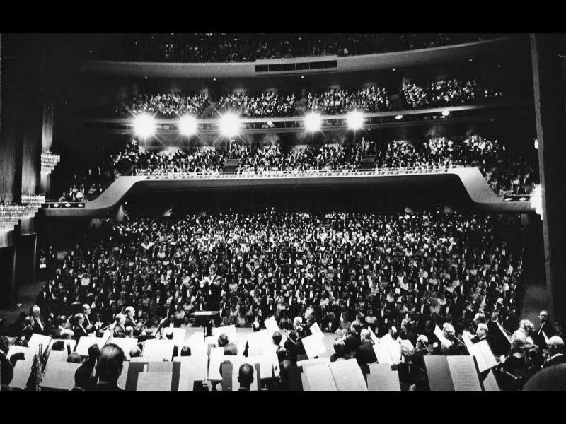 A capacity audience of 3,250 fills the Dorothy Chandler Pavilion at The Music Center for the venue's inaugural concert in 1964.