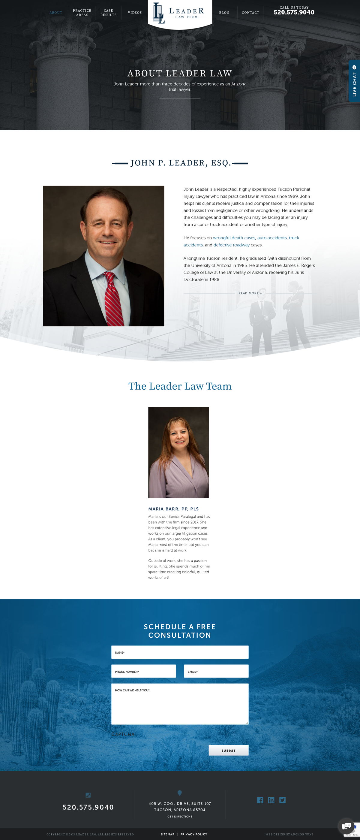 Screenshot of Leader Law Firm, from the about us page examples collection.