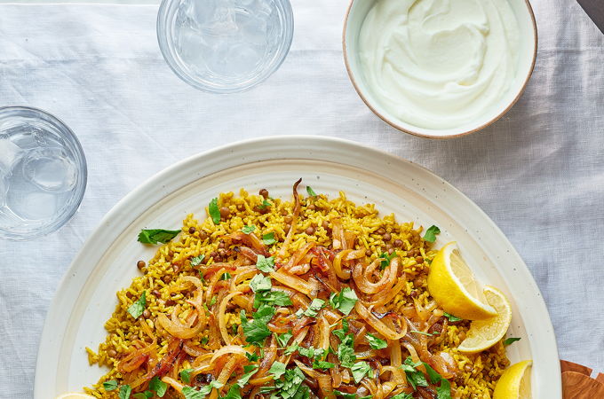 Brown Rice with Lentils and Caramelized Onions