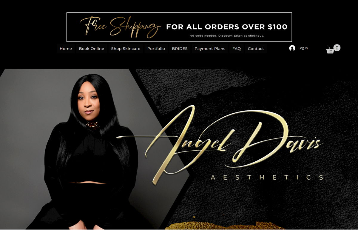 Screenshot of Angel Davis Aesthetics, from the esthetician websites collection.