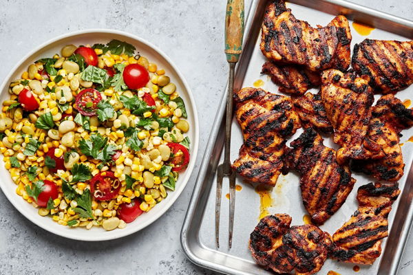 Photo of Berry BBQ Chicken Breasts with Classic Succotash Salad (LOW CAL)