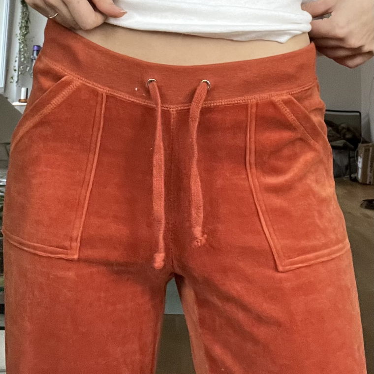 orange velour pants