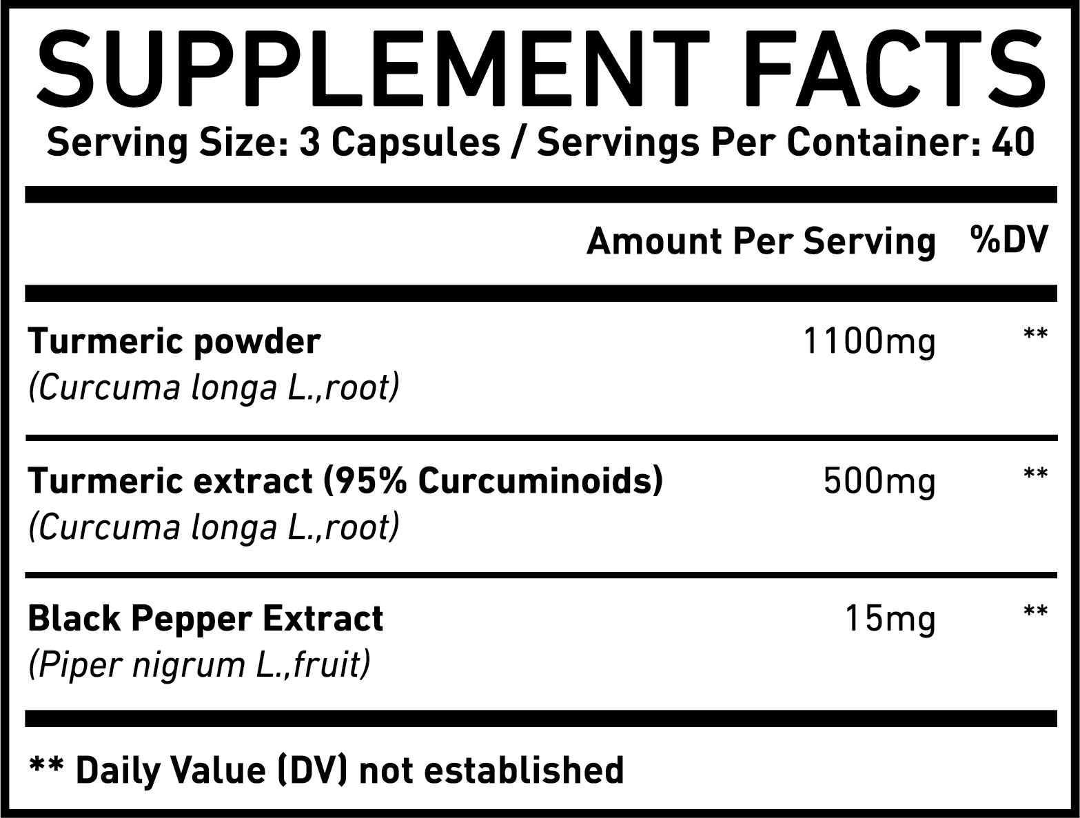 Supplement Facts of the best turmeric supplement singapore