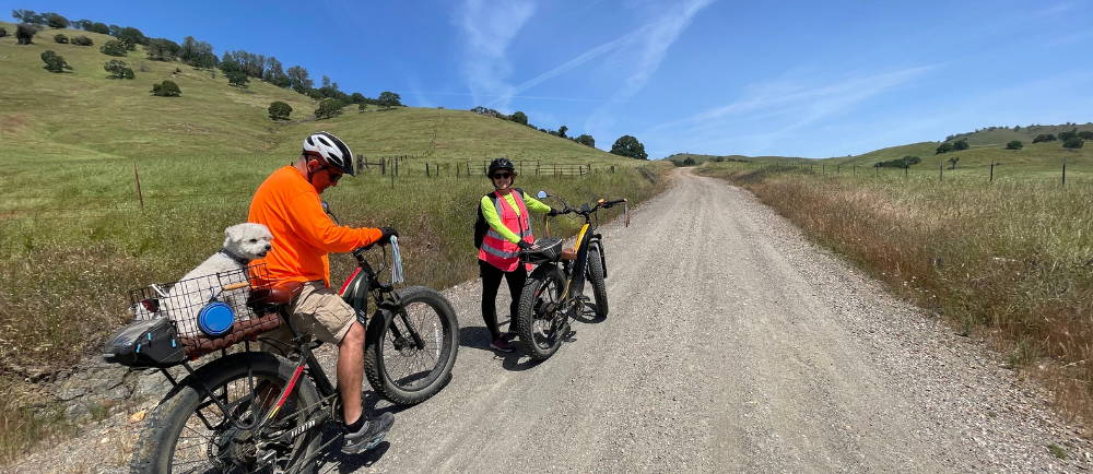 clients and their dog on a tour with yosemite ebiking in mariposa
