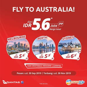 NusaTrip: Promo Fly to Australia, TERBANG MURAH ke Melbourne, Perth, Sydney, from IDR5,6jt sampai 09/30/2019